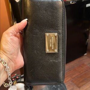 Michael Kors Black Leather Wallet with Silver Accents